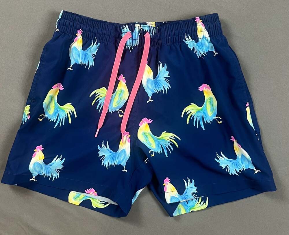 Chubbies The Fowl Plays 5.5" Classic Swim Trunks Navy Rooster Print Men's Small